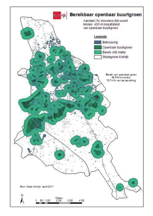 Figuur 15: Bereikbaar Openbaar Buurtgroen vectoriële weergave volgens Stadsmonitor Bovenstaande figuur illustreert dat eenzelfde ruimtelijke geometrie wenselijk is om complementariteit te bekomen