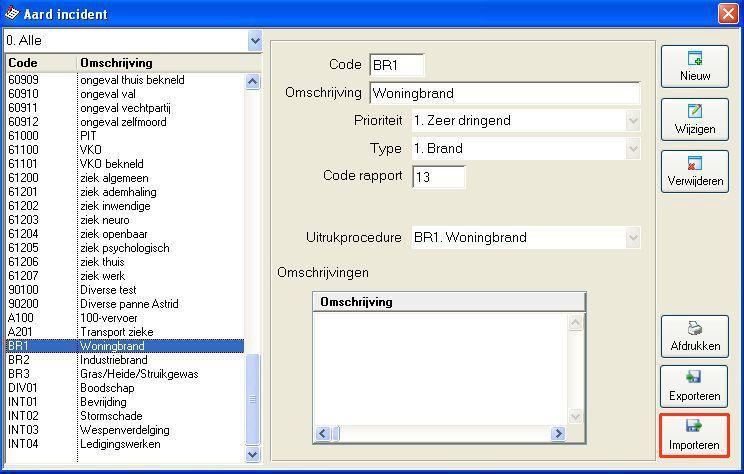 8 Importeren van de incidentcodes gegevens Voorafgaand aan het importeren van de incidentcodes gegevens Als voorzorgsmaatregel neemt u vooraf eerst een backup van uw gegevens.