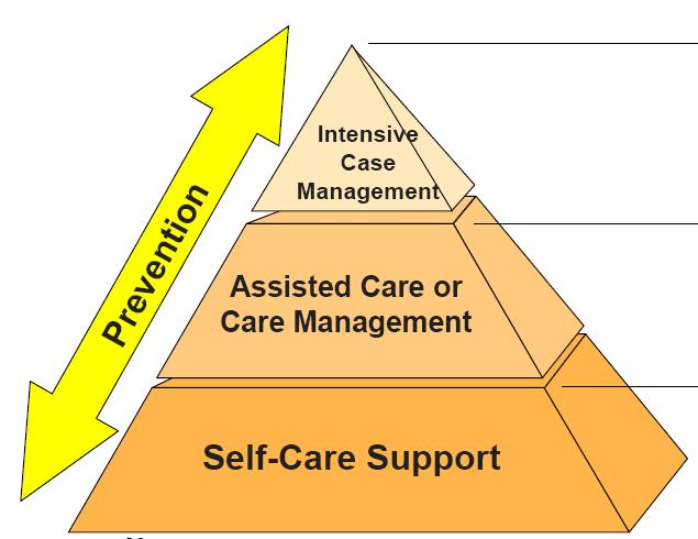 KP-triangle Zorgintensiteit op basis van complexiteit 3 2 Preventie voor alle ouderen 1 3 Casemanagement (5%) Langdurig complexe zorgbehoeften (Intermed 20).