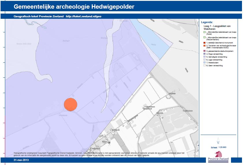 In het gebied zijn vondstmeldingen bekend. In de Hedwigepolder zelf betreffen het Archis-waarnemingen 408.256 en 408.674. Beide betreffen de mogelijke resten van het verdronken dorp Casuele.