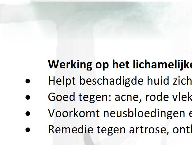 Haalt het mooiste in de drager naar voren. Bevordert de ontwikkeling van de spiritualiteit. Maakt onafhankelijk. Goed bij het oplossen van jeugdtrauma s.