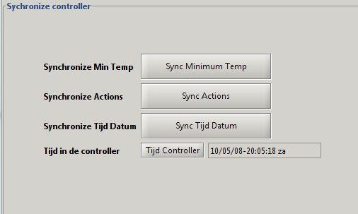 11 1.11 Synchronisatie Dit scherm zorgt voor de volledige synchronisatie van alle gegevens naar de controller. We komen in dit scherm door in het menu op instellingen vervolgens sync te klikken.