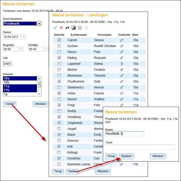 WebUntis Klassenboek 28 3.4.2 Tentamens Met de button <Tentamen> kunt u een tentamen (of proefwerk) invoeren.