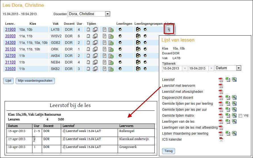 WebUntis Klassenboek 54 afbeelding 66 De leerstoflijst kan hier overigens ook voor lessen zonder klas worden geactiveerd.