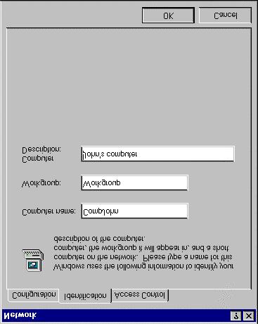 4. Na het installeren van de driver komt Windows 95 met de melding dat u computer- en werkgroepnamen moet opgeven voor de computer. 5. De computernaam is de naam van de computer op het netwerk.