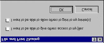 Dit geeft u op bij de netwerkinstellingen van Windows 95. Daarna maakt u een harddisk of directory deelbaar door dit bij de eigenschappen daarvan op te geven.