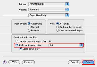 Afdrukken Printerinstellingen voor Mac OS X 10.4 A Pas de basisinstellingen aan. & Standaard printerinstellingen voor Mac OS X 10.