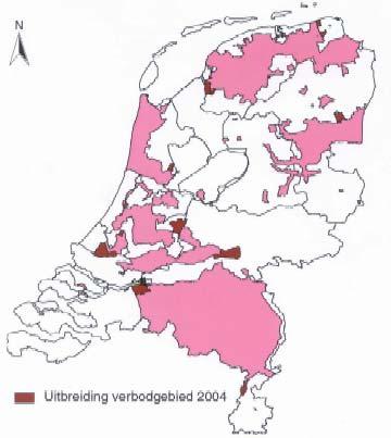 Bijlage 2 Verbodsgebieden oppervlaktewater Bruinrot Bron: persbericht 2004-10, Plantenziektenkundige Dienst Verbodsgebieden oppervlaktewater bruinrot verder uitgebreid Het oppervlaktewater in