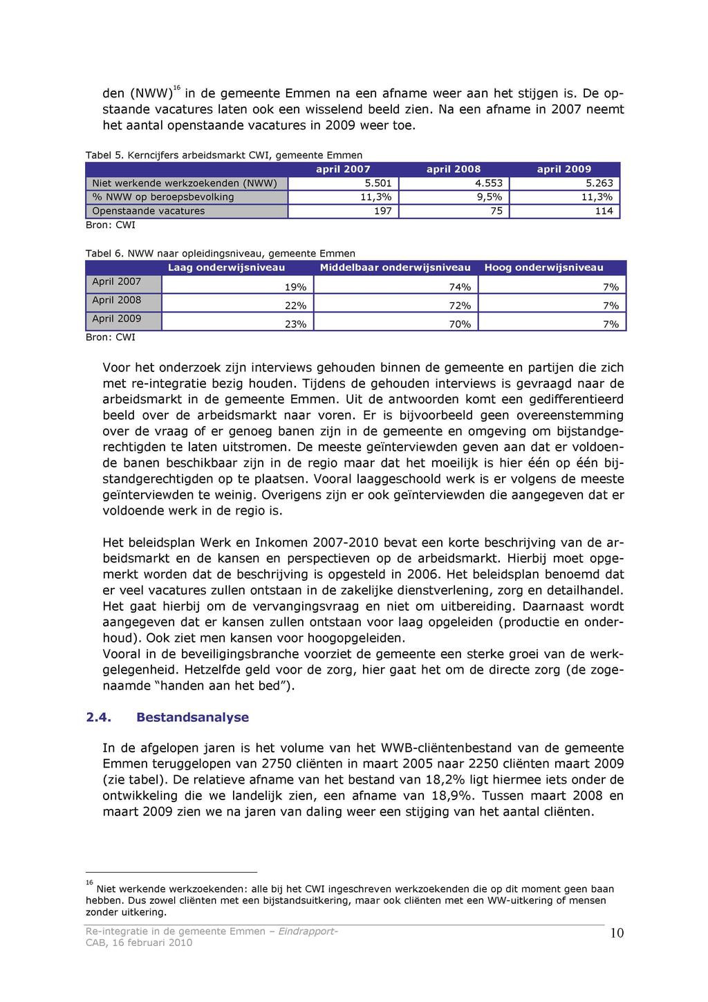 den (NWW) in de gemeente Emmen na een afname weer aan het stijgen is. De opstaande vacatures laten ook een wisselend beeld zien.