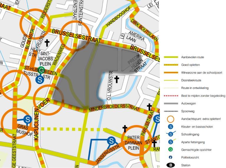 binnen de ring meestal geen aparte fietsinfrastructuur.