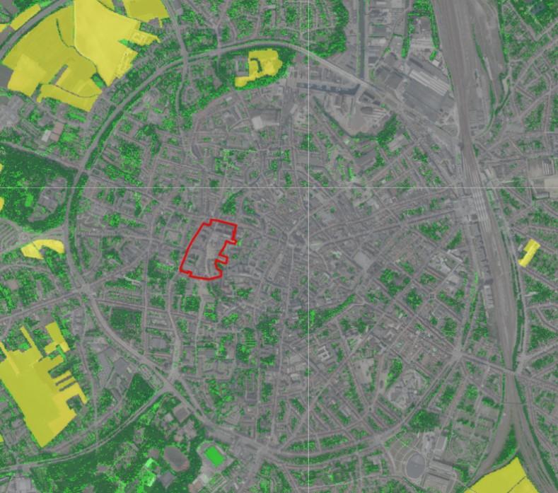 Hierop is ook duidelijk af te lezen dat het plangebied ook kansen biedt om een groene schakel te vormen in het stadsweefsel en bestaand stedelijk groen in Leuven.