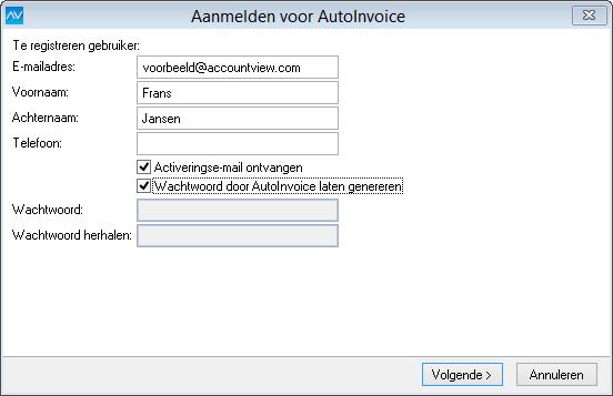 8 Ook worden er automatisch instellingen uit AutoInvoice overgenomen in AccountView om ervoor te zorgen dat u in AccountView voor die ene onderneming facturen via AutoInvoice kunt versturen en