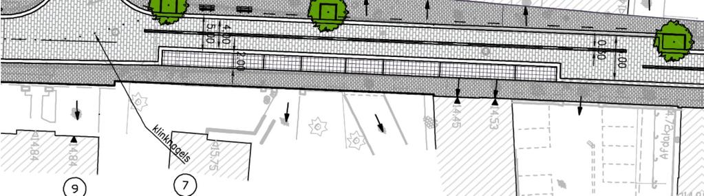 Onderstaande figuren geven een mogelijk ontwerp in grondplan en profielen weer voor de Carillolei met een aangepast kruispunt, versmalde rijstraten, gemengd verkeer (fietsers op