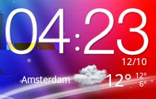 100 Android Market en andere toepassingen De Klok gebruiken Over de widget HTC Klok Gebruik de widget HTC Klok om de huidige datum, tijd en locatie te bekijken.