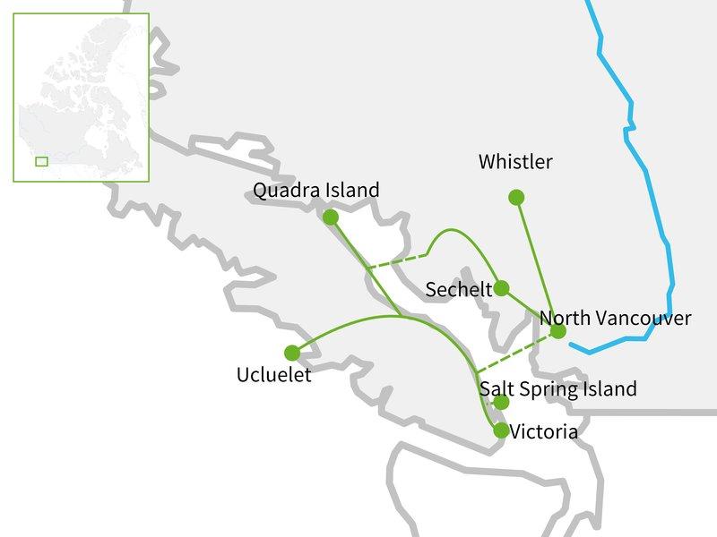 Dagprogramma Vancouver Island & Sunshine Coast Ruige kusten, het ontoegankelijke regenwoud in het midden van het eiland en de milde zuidoostkust met warme zandstranden, bieden een prachtige mix van