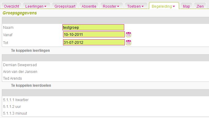 - In het volgende scherm kunt u voor de sublesgroep een naam en een begin- en einddatum invoeren.