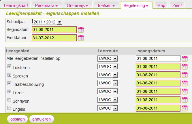 leerlijnenpakket verlengd moet worden en klik op opslaan.