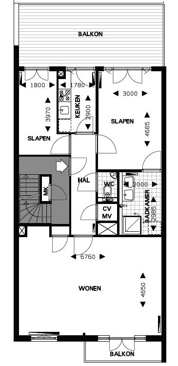 Plattegrond appartement Overtoom 188 A NB: - deze plattegrond is met zorg gemaakt