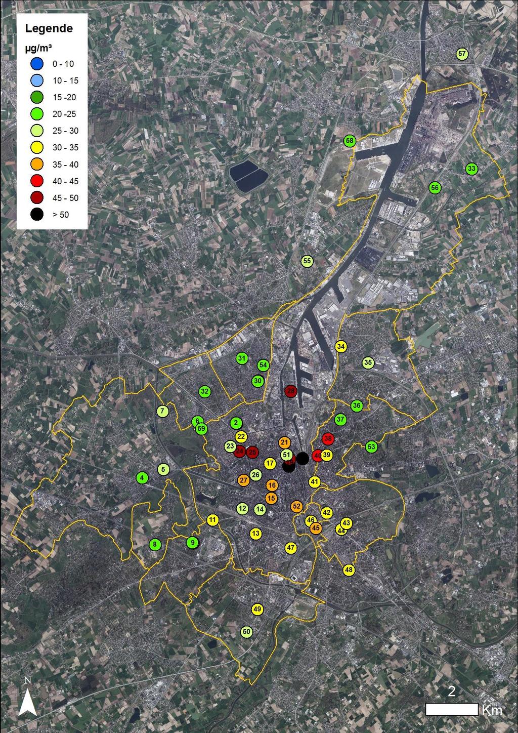 Figuur 8: De indicatieve jaargemiddelde NO 2 -concentratie in 2016