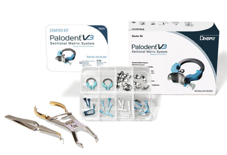 PALODENT V3 180-8902 Startkit: - 20 matrixbanden (15 x 5,5 mm, 5 x 4,5 mm) - 15 wiggen (small, medium en large) - 5 WedgeGuards