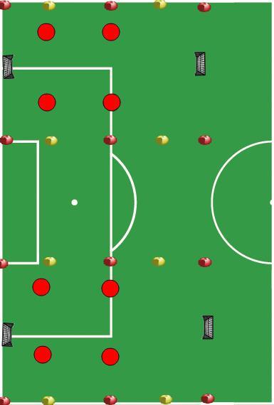 Spelsysteem 4V4 bij 07( Mini-PUP) Spelsysteem ( 2v2 ) Twee veldjes op een half veld. Afmeting 40/30 meter lang en 30/20 breed. 3 bij 1 meter doelen. Van elke positie op het veld mag gescoord worden.