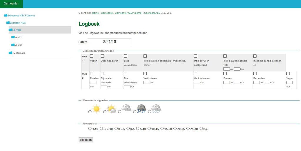 Logboek Door ASC Sports & Water is een digitaal logboek ontwikkeld voor het registreren van het onderhoud en beheer van kunstgras en natuurgras sportvelden.