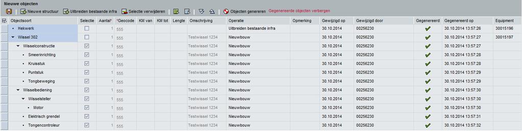 Het scherm is bijgewerkt na het aanmaken van de objecten: De lijnen zijn niet langer geopend voor invoeren van