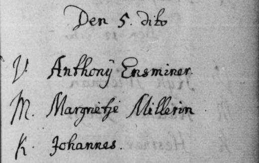 2. Johannes Ensminger (1743 - <1745) 05.02.1743 Johannes Ensminer gedoopt in Arnhem 34 < 1745 overleden 3. Johannes Ensminger (1745-1791) 12.09.