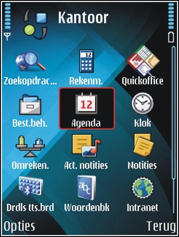 Het menu is een beginpunt van waaruit u alle toepassingen van het apparaat of op een geheugenkaart kunt openen. Het menu bevat toepassingen en mappen (dit zijn groepen met vergelijkbare toepassingen).