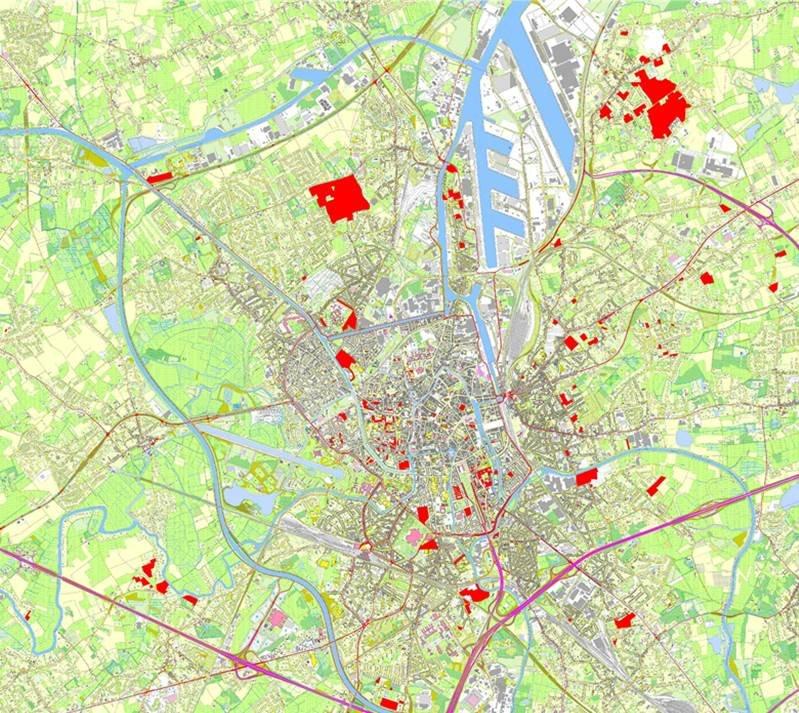 Situering van de deelgebieden Omdat het hier om een thematisch en geen gebiedsgericht RUP gaat, heeft het ook geen aaneengesloten plangebied.