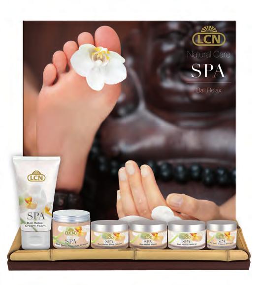 spa Display SPA Bali Relax tester display: Bali Relax Peeling, 100ml; Bali Relax Mask, 100ml; Bali Relax Cream Foam, 200ml; Bali Relax Foot Cream, 200ml; Bali Relax Massage Cream, 200ml; Bali