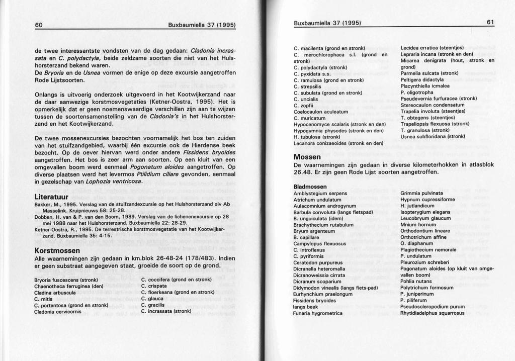 60 Buxbaumiella 37 (1995) Buxbaumiella 37 (1995) 61 de twee interessantste vondsten van de dag gedaan: Cladonia incrassata en C. polydactyla.