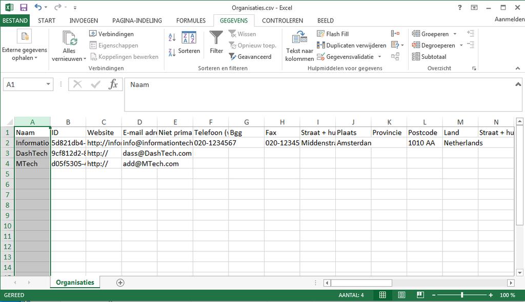 Hoofdstuk 3. SuiteCRM Budget: Basisgebruik Excel haalt alle informatie uit de specifieke CSV formattering en positioneert het op de juiste plaats in het Excel bestand.