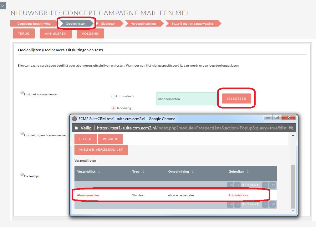 Hoofdstuk 3. SuiteCRM Budget: Basisgebruik 7. In het scherm Sjablonen onder E-mail sjabloon wijs je een sjabloon toe aan jouw Campagne Dat kan een bestaande of een nieuwe zijn.