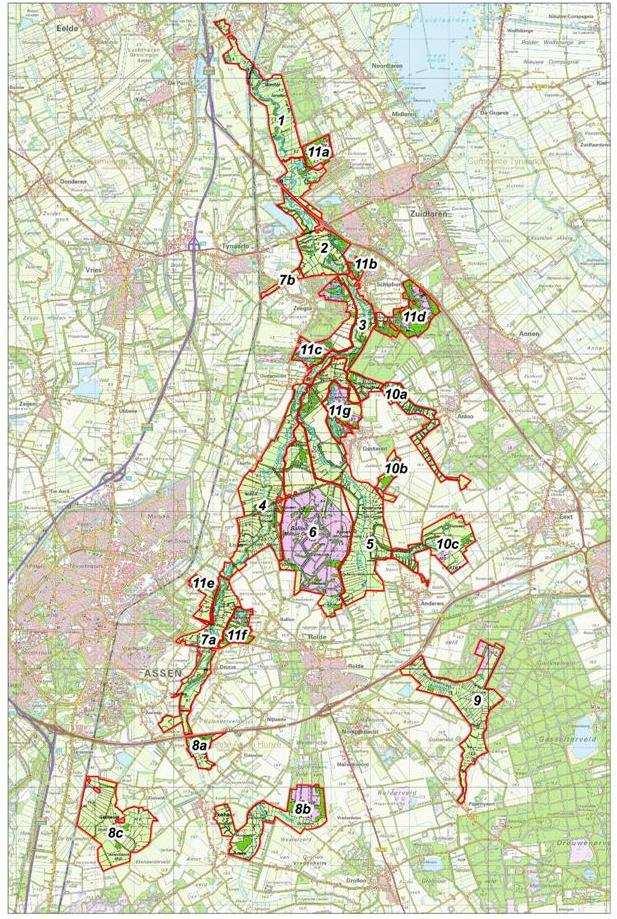 PAS-GA Drentsche Aa Figuur 1 Overzicht deelgebieden Drentsche Aa. 2.3 Leeswijzer Hoofdstuk 3 bevat een algemene gebiedsanalyse.