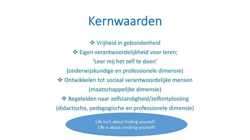 Om ons onderwijs vorm te geven werken wij vanuit 4 dimensies: Maatschappelijke dimensie Wij leren kinderen een positieve bijdrage te leveren aan de samenleving, vanuit kosmisch perspectief.