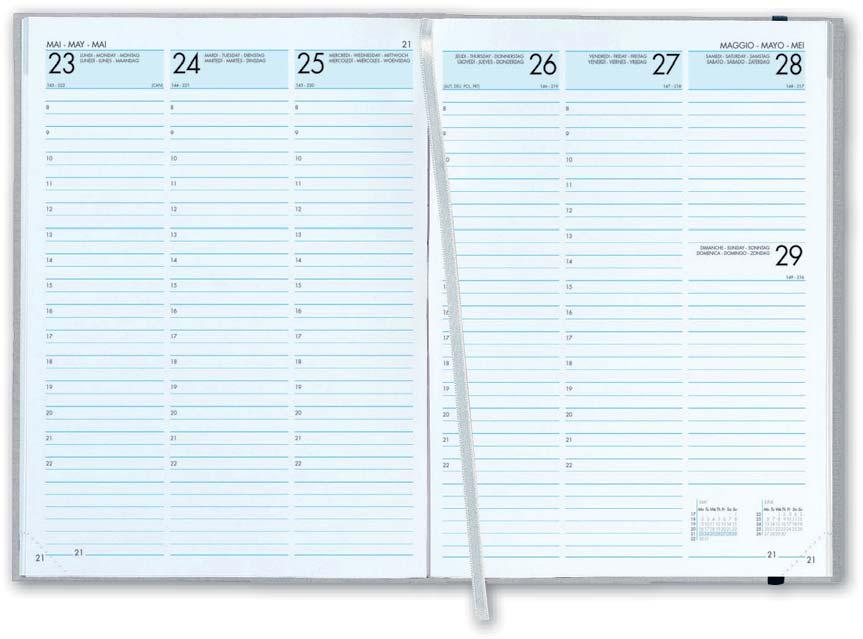A4-agenda met verrassende zilveren omslag en donkerblauw elastieken band.
