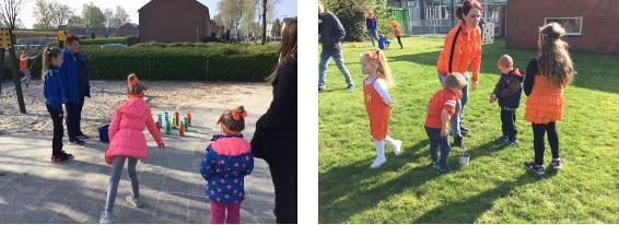 Om 9.00 uur gingen zij de spelletjes klaar zetten op het kleuterplein en op het veld. Om half 10 zijn we begonnen met de spelletjes.