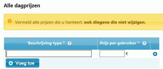 Het overzicht ziet er dan als volgt uit: Figuur 112 Wijziging van uurprijzen (bestaande voorziening)- overzicht uurprijzen