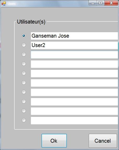 11 5 Setup - Gebruikers Hiermee kunt u uw naam invoeren. Deze wordt dan getoond in afdruk, PDF. Solo gebruiker : Vervang de bovenste lijn door uw naam. Laat user2 staan!