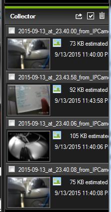 Hoofdstuk 3: Bediening Het Collector-deelvenster Afbeelding 27: Collector-deelvenster Exporteer alle verzamelde videobeelden en momentopnames met de Collector naar een specifieke locatie.