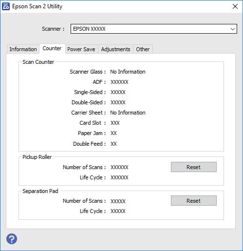 Onderhoud Mac OS X Selecteer Start > Toepassingen > EPSON Software > Epson Scan 2 Utility. 3. Klik op het tabblad Volgnummer. 4. Klik op Reset voor de invoerrol of de papierscheider.