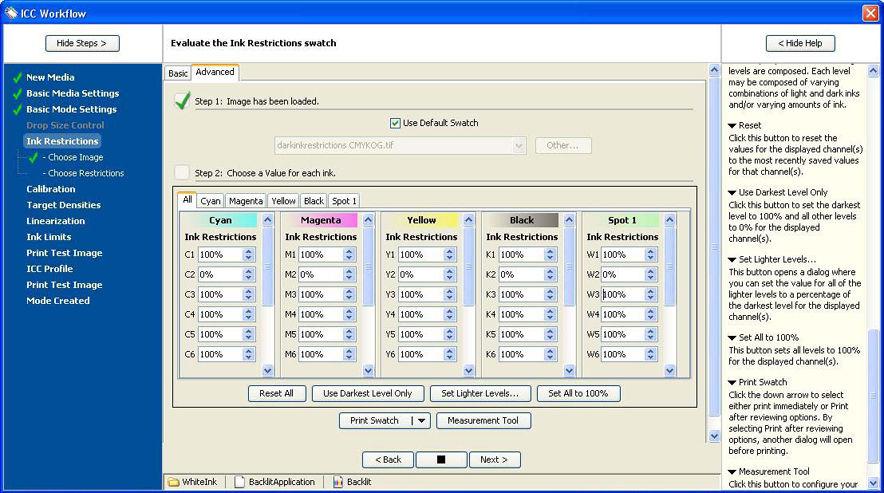 Een materiaal maken voor witte-inktopdrachten voer dat percentage in in het tabblad Advanced in het veld Spot.