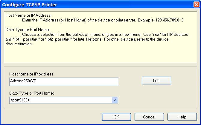 Voer de netwerknaam van de printer in (zoals weergegeven in stap 3) en zorg ervoor dat <Poort 9100> wordt geselecteerd voor de poort.
