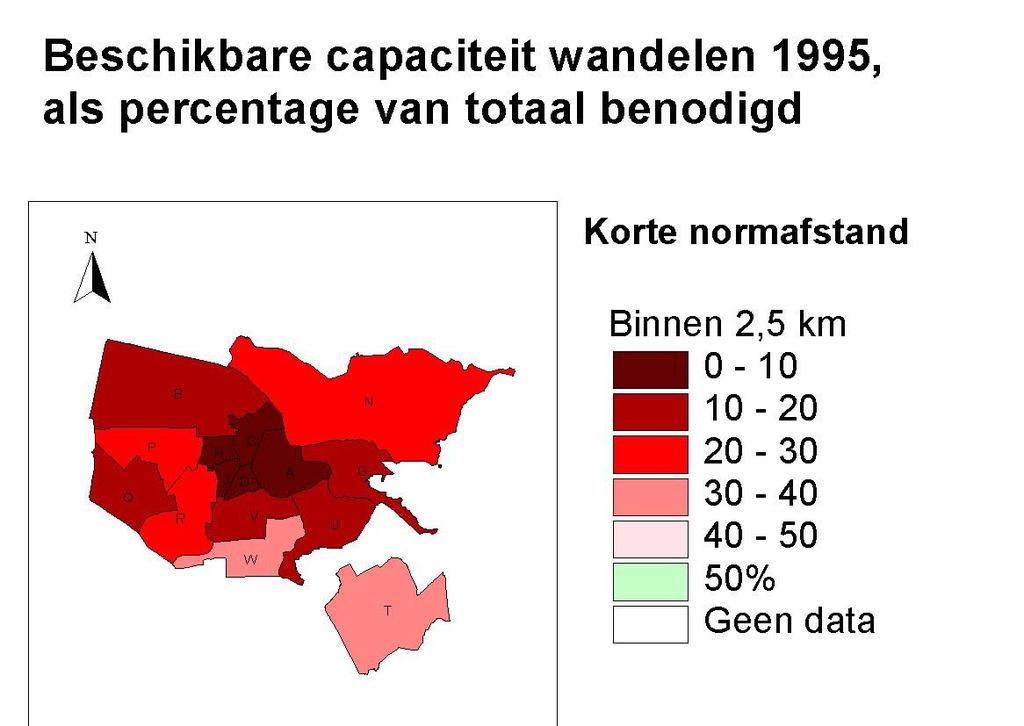 Kaart 1 Beschikbare capaciteiten voor wandelen in 1995