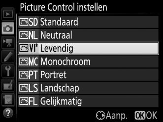 Markeer de gewenste Picture Control in de Picture Control-lijst (0 130) en druk op 2. 2 Pas instellingen aan.