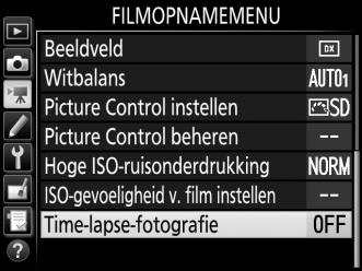 Time-lapse-fotografie (alleen standen i, j, P, S, A, M en SCENE) De camera maakt automatisch foto s bij de geselecteerde intervallen om een geluidloze time-lapse-film te maken met behulp van de