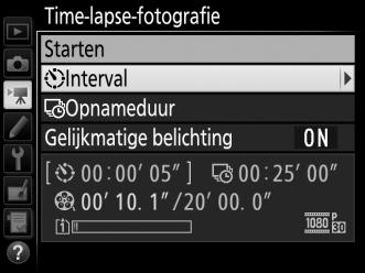 2 Pas de instellingen voor time-lapse-fotografie aan.