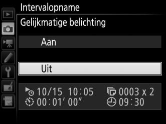 Voer het volgende uit om het aantal opnamen per interval te kiezen: Markeer Aantal intervallen opnamen/interval en druk op 2.