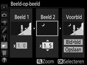 3 Selecteer het tweede beeld. Het geselecteerde beeld verschijnt als Beeld 1. Markeer Beeld 2 en druk op J, selecteer vervolgens de tweede foto zoals beschreven in Stap 2. 4 Pas de versterking aan.